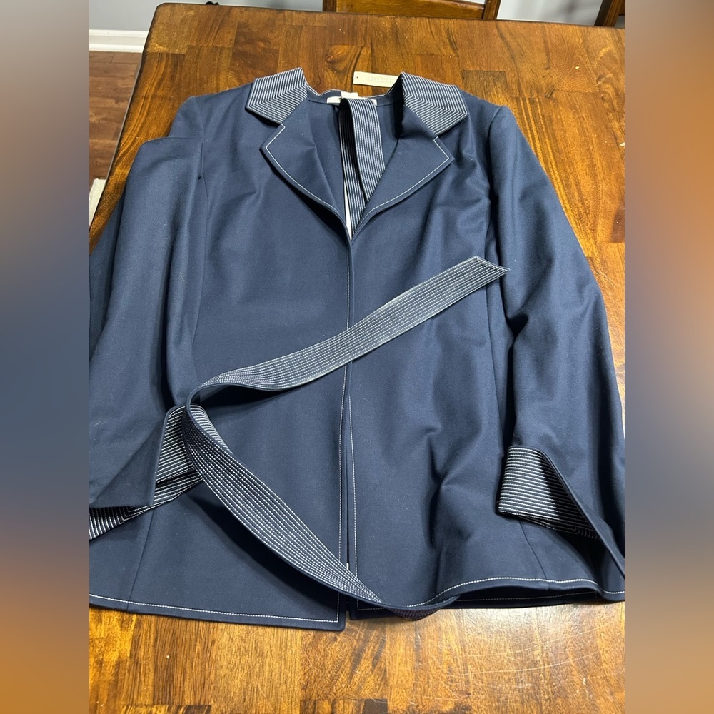Ellen Tracy Blazer Jacket With Optional Belt Size 14 NWT Navy $378